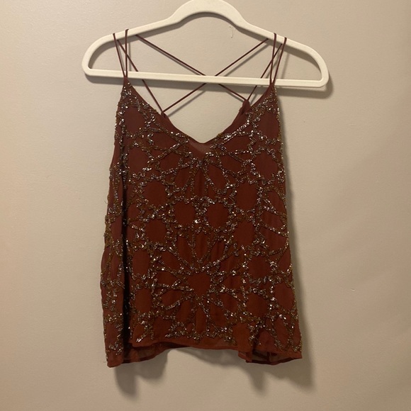 River Island Tops - River Island Burgundy Beaded Sleeveless Blouse
